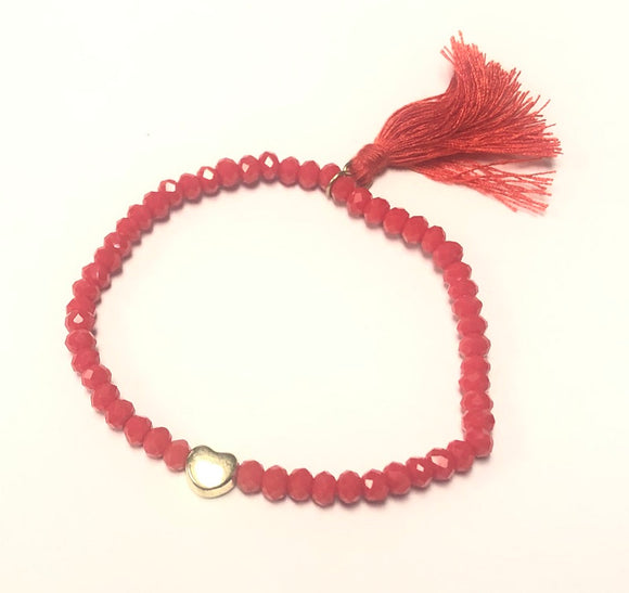 RED Crystal Beaded Stretch Bracelet Tassel ( 1216 GDMNT )
