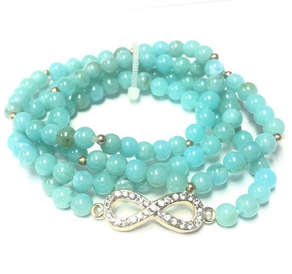 GOLD TURQUOISE STRETCH BRACELET INFINITY CLEAR STONES ( 1284 GDTUQ )