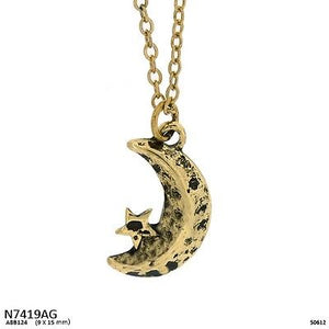 Burnish Gold Moon Charm Necklace ( 7419 )
