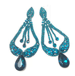 HEMATITE TEAL BLUE Teardrop Pierced Chandelier Earrings ( 7190 HBL )