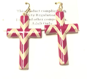 FUCHSIA WHITE CROSS EARRINGS ( 6439 FU )