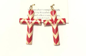 RED WHITE CROSS EARRINGS ( 6439 RD )