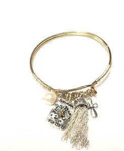 Two Tone Wire Bangle Psalm 118:17 "SURVIVOR" Charm and Tassel ( 9360 1 )