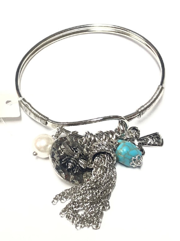 SILVER BANGLE BEE TURQUOISE ( 9356 3 REV1 )