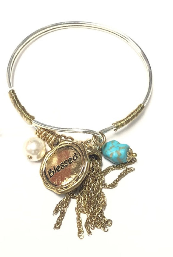 SILVER BANGLE BLESSED GOLD TURQUOISE ( 9350 2 REV1 )