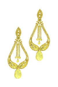 GOLD YELLOW Teardrop CLIP ON Chandelier Earrings ( 7190 )