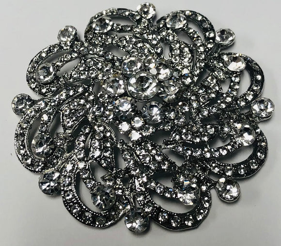 SILVER FLORAL BROOCH CLEAR STONES ( 0644 SCL )
