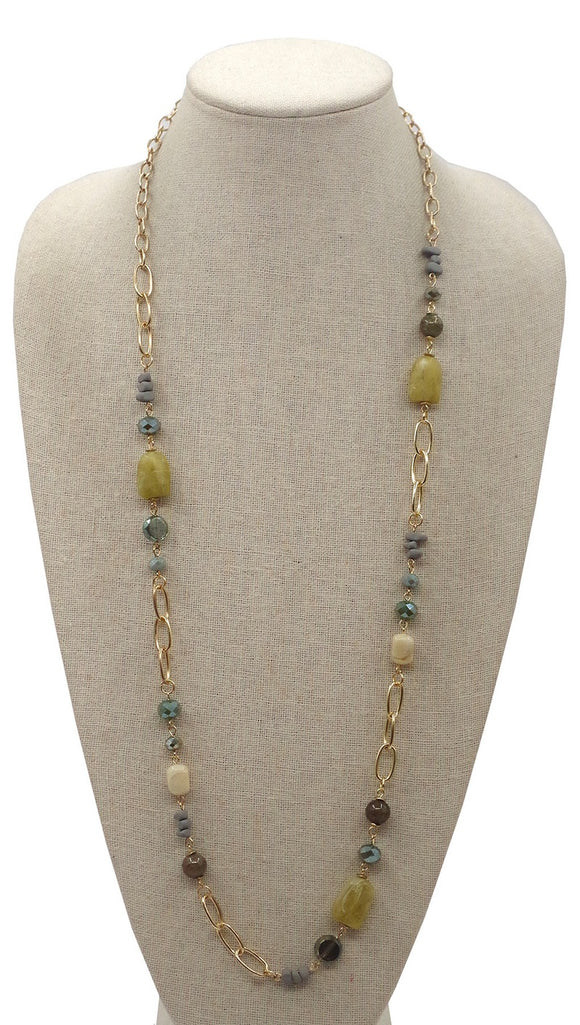 GOLD NECKLACE GREEN STONES ( 1784 GN )