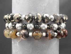 SILVER BLACK STRETCH BRACELETS