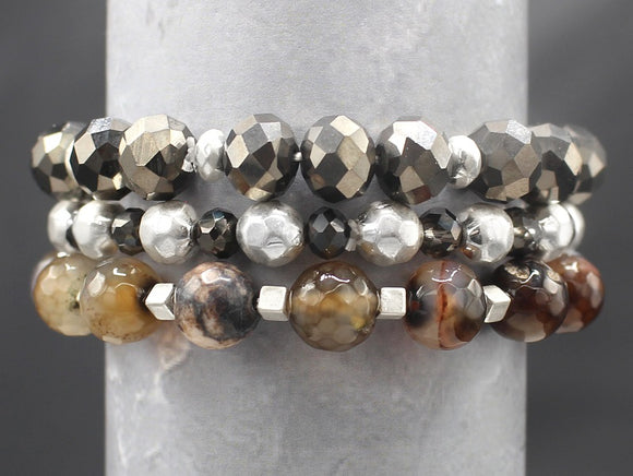 SILVER BLACK STRETCH BRACELETS