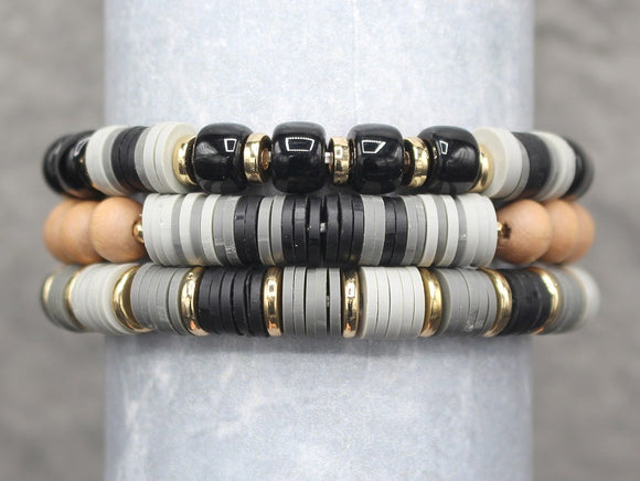 GOLD BLACK STRETCH BRACELETS ( 0365 GLBLK )