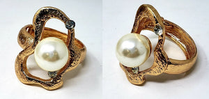 GOLD METAL BANGLE CREAM PEARL CLEAR STONES ( 10020 GCR )