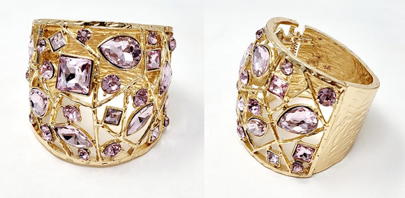 LARGE GOLD METAL BANGLE PINK STONES ( 10022 GPK )