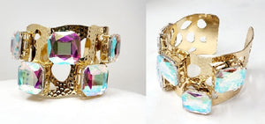 GOLD CUFF BANGLE AB STONES ( 10056 GAB )