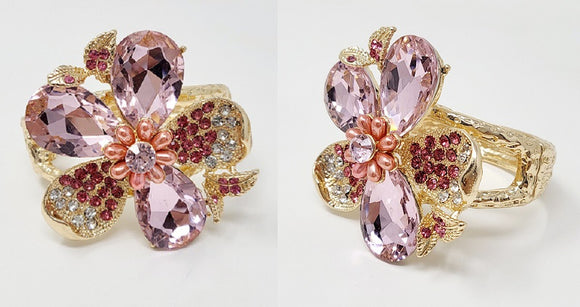 GOLD FLOWER BANGLE PINK STONES ( 20022 GPK )