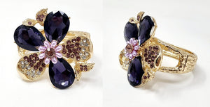 GOLD FLOWER BANGLE PURPLE STONES ( 20022 GPU )