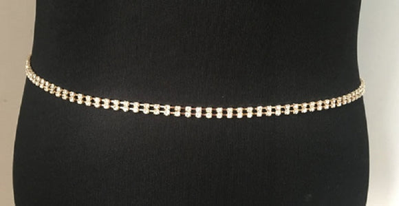 GOLD CHAIN BELT 2 LINE CLEAR STONES ( 002 G )