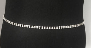 SILVER CHAIN BELT 2 LINE CLEAR STONES ( 002 R )