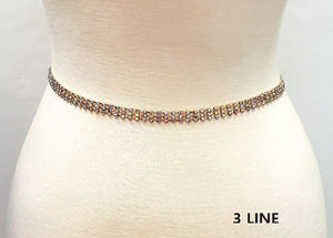 GOLD CHAIN BELT 3 LINE AB STONES ( 003 GAB )