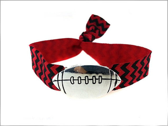 Red and Black Fabric Bracelet with Silver Football Charm