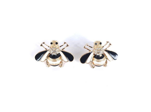 GOLD BLACK WHITE BEE EARRINGS ( 4100 GDWT )
