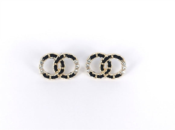 GOLD BLACK CIRCLE EARRINGS CLEAR STONES ( 4335 GDBK )