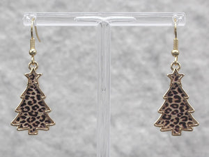 GOLD TREE SHAPE EARRINGS LEOPARD PRINT