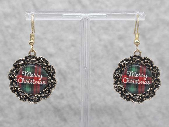 GOLD MERRY CHRISTMAS EARRINGS-JE 0217