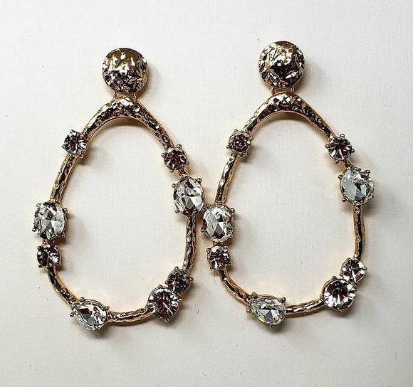 GOLD CIRCLE METAL EARRINGS CLEAR STONES ( 10006 ) - Ohmyjewelry.com