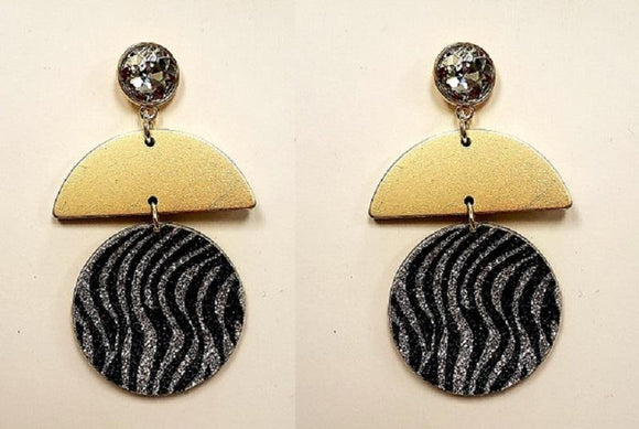 SILVER GOLD DANGLING ZEBRA PRINT EARRINGS ( 10034 ) - Ohmyjewelry.com