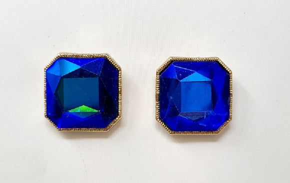 GOLD OCTAGON SHAPE EARRINGS BLUE AB COLOR STONES ( 10096 BLAB )