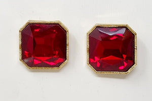 GOLD OCTAGON SHAPE EARRINGS RED COLOR STONES