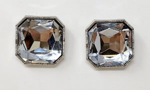 SILVER OCTAGON SHAPE EARRINGS CLEAR COLOR STONES