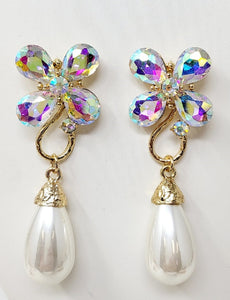 GOLD EARRINGS AB STONES CREAM PEARLS ( 10100 )