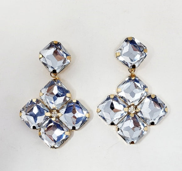 GOLD EARRINGS CLEAR STONES ( 10130 GCL )