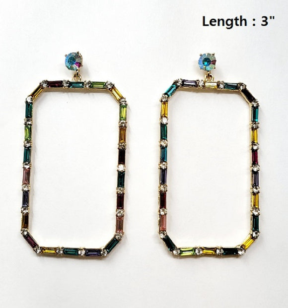 GOLD RECTANGLE EARRINGS MULTI COLOR STONES ( 10204 GMT )