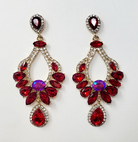 GOLD EARRINGS CLEAR RED STONES ( 10210 GRD )