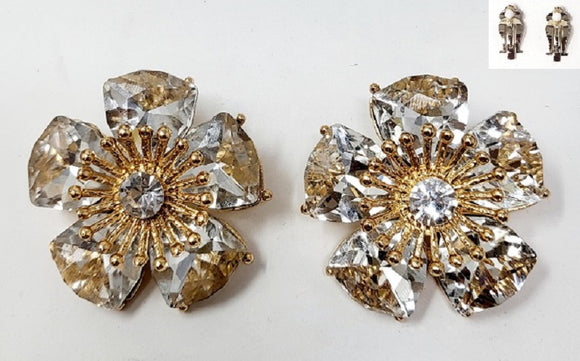 GOLD CLEAR STONE CLIP ON EARRINGS ( 20202 GCL )
