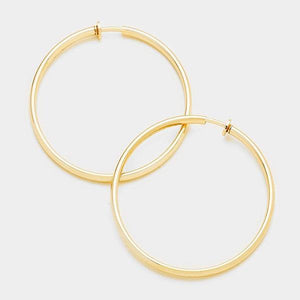3.2" GOLD CLIP ON HOOP EARRINGS ( 205 LG ) - Ohmyjewelry.com