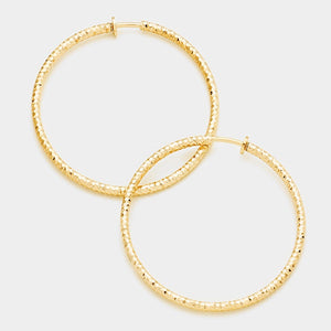 3.2" Gold Diamond Cut Clip On Hoop Earrings ( 235 LG )