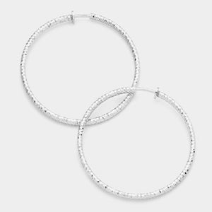 3.2" Silver Diamond Cut Clip On Hoop Earrings ( 235 LS )