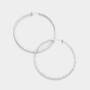 2.25" Silver Diamond Cut Clip On Hoop Earrings ( 235 MS )