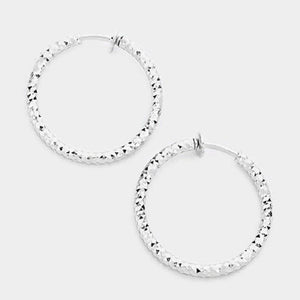1.25" Silver Diamond Cut Clip On Hoop Earrings ( 235 ) - Ohmyjewelry.com