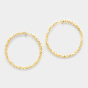 1.75" Gold Diamond Cut Clip On Hoop Earrings ( 235 S ) - Ohmyjewelry.com