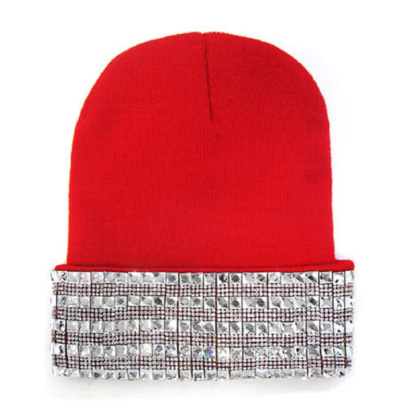 RED BEANIE CLEAR STONES ( 6076 SVRED )