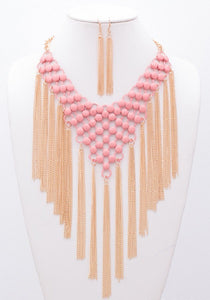 Pink Metal with Fringe Fashion Necklace