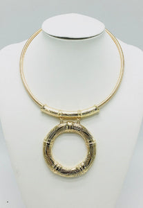 GOLD CHOKER NECKLACE SET BAMBOO ( 10063 G )