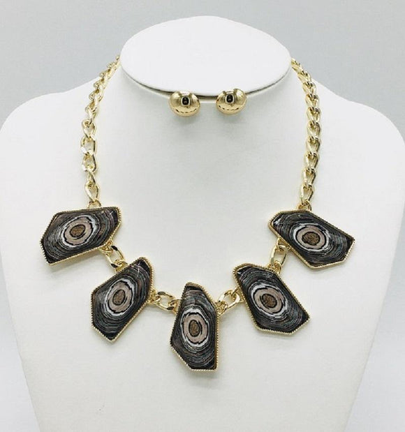 GOLD NECKLACE SET BROWN STONES ( 10065 GBR ) - Ohmyjewelry.com