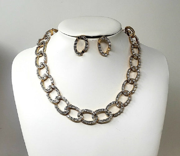 GOLD NECKLACE SET CLEAR STONES ( 10129 G-1 )