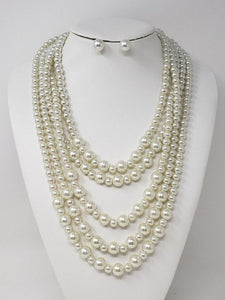 5 LAYER GOLD CREAM PEARL NECKLACE SET ( 10173 GCR ) - Ohmyjewelry.com